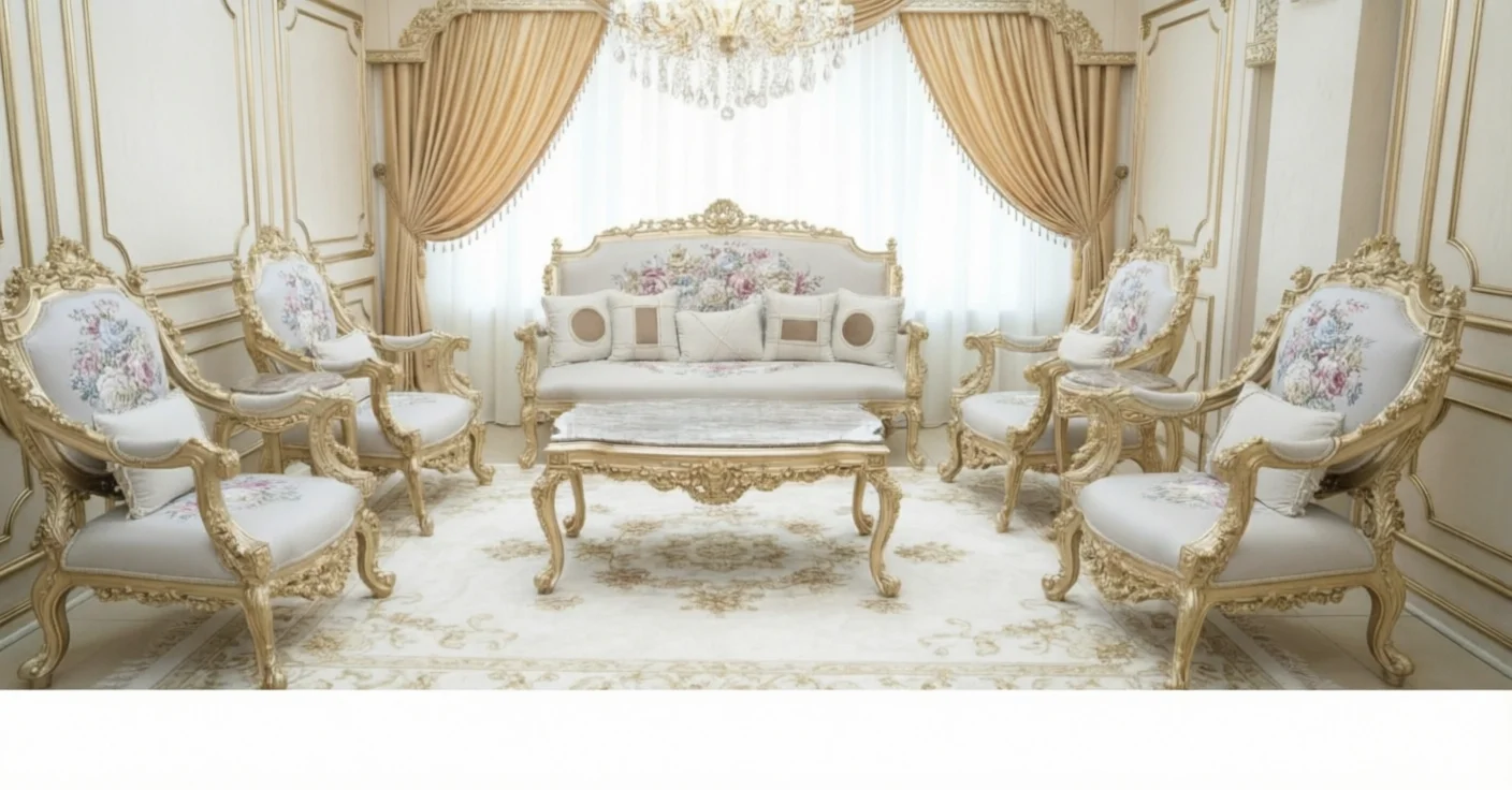 Royal Mint Green & Gold Victorian Sofa Set with Ornate Hand-Carvings