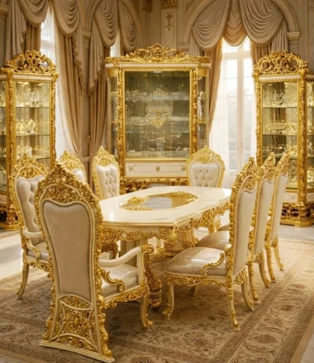 Baroque Palace 8-Piece Gold-Gilded Dining Collection