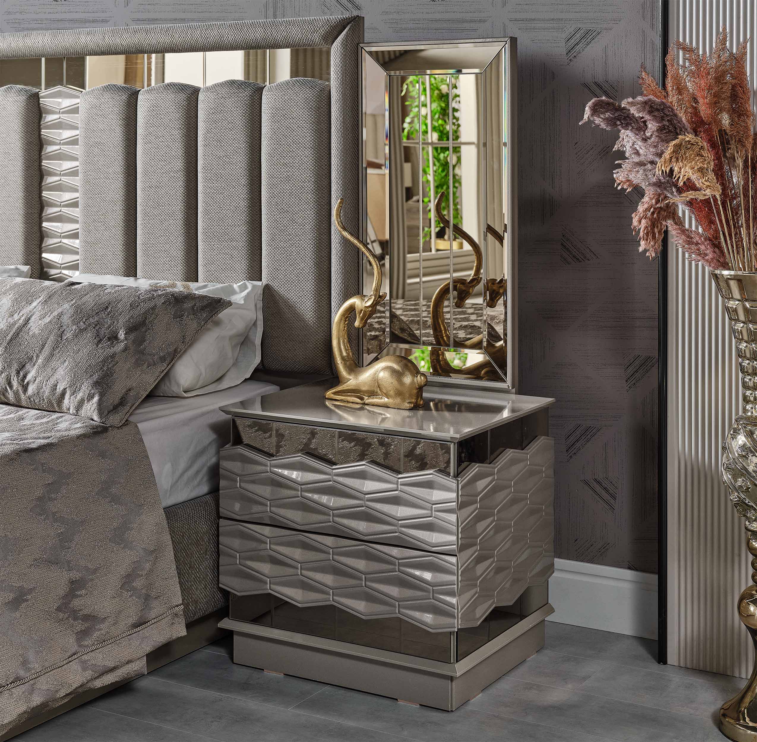 Gokce Bedroom (Queen Frame With Headboard & Dresser With Mirror & Ottoman & 2 Nightstand) - Image 11