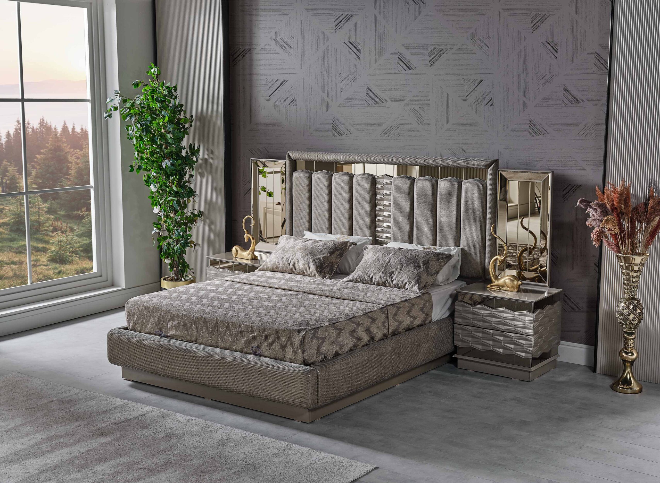 Gokce Bedroom (Queen Frame With Headboard & Dresser With Mirror & Ottoman & 2 Nightstand) - Image 13