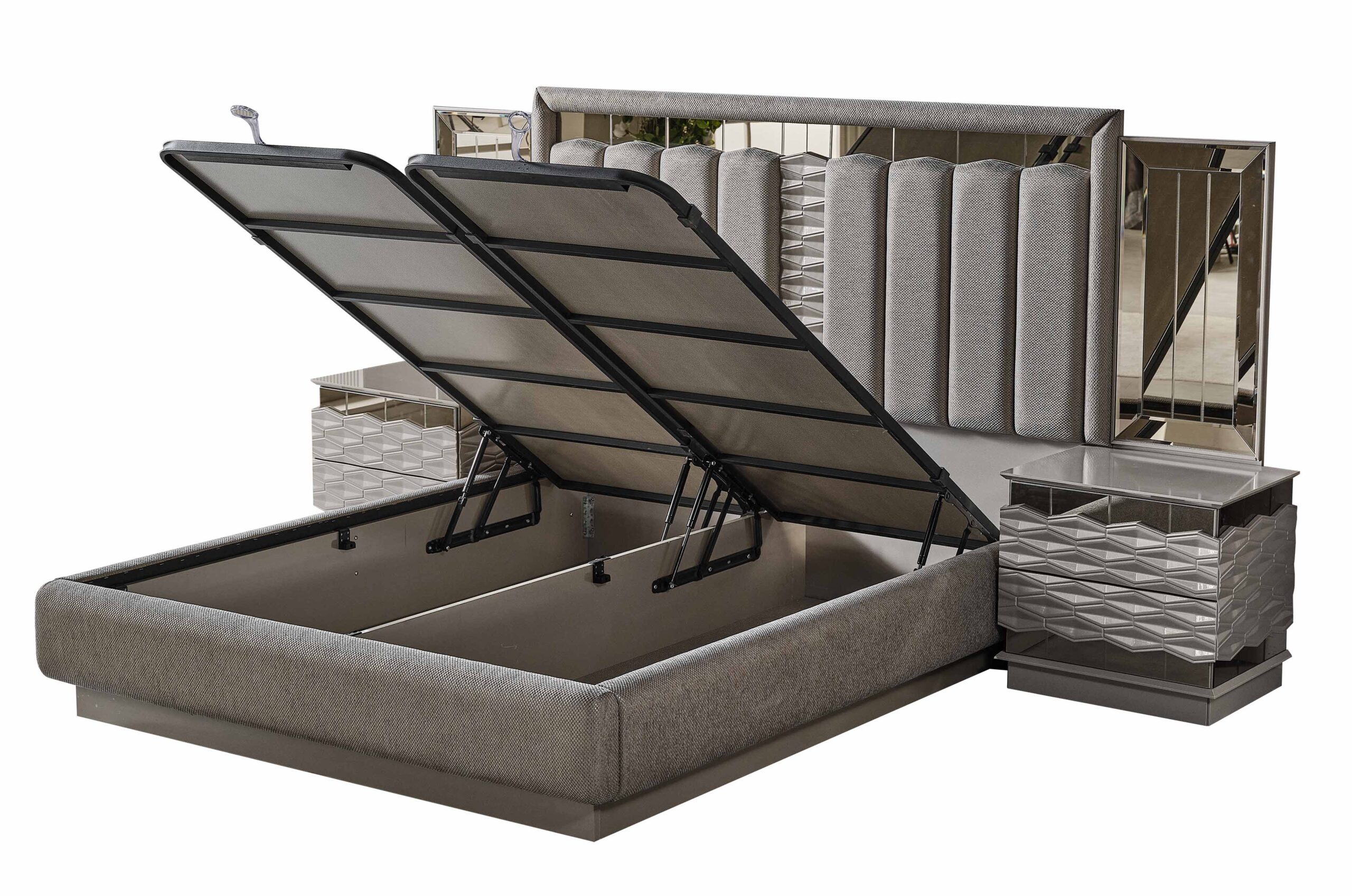 Gokce Bedroom (Queen Frame With Headboard & Dresser With Mirror & Ottoman & 2 Nightstand) - Image 15