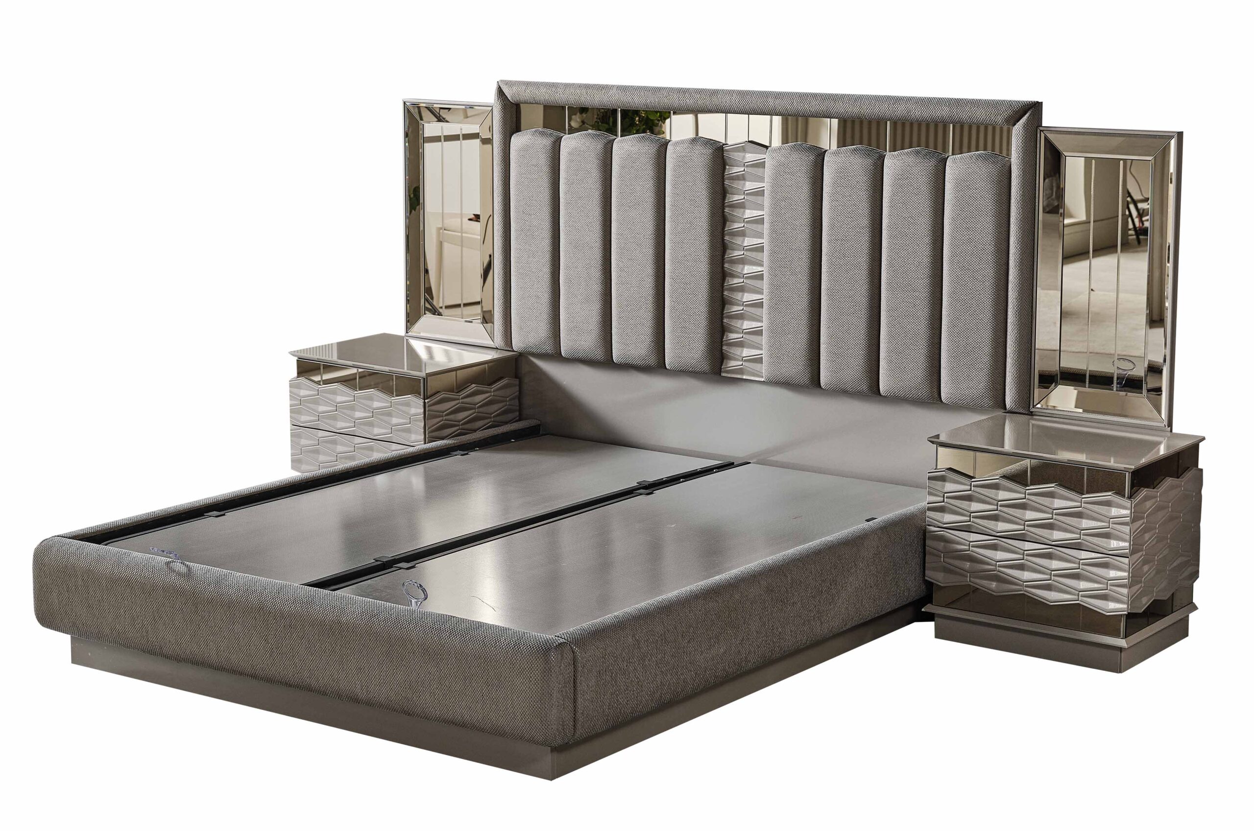 Gokce Bedroom (Queen Frame With Headboard & Dresser With Mirror & Ottoman & 2 Nightstand) - Image 16