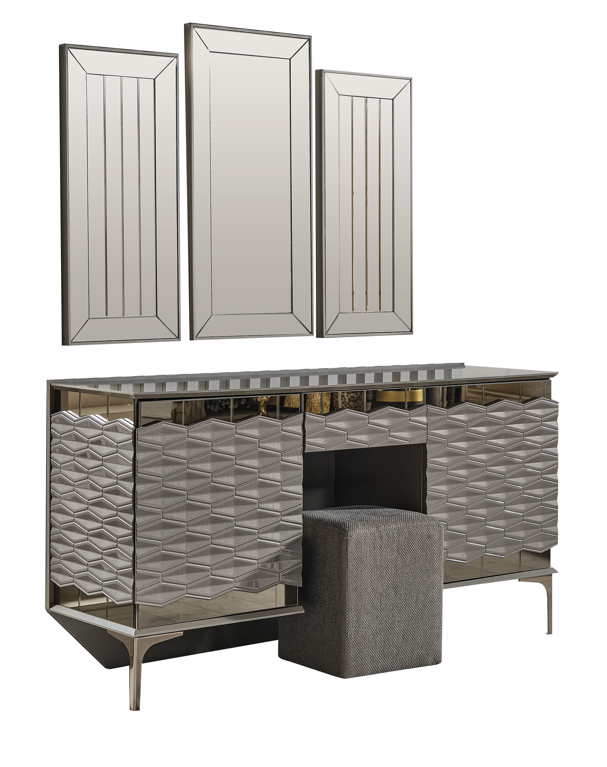 Gokce Bedroom (Queen Frame With Headboard & Dresser With Mirror & Ottoman & 2 Nightstand) - Image 7