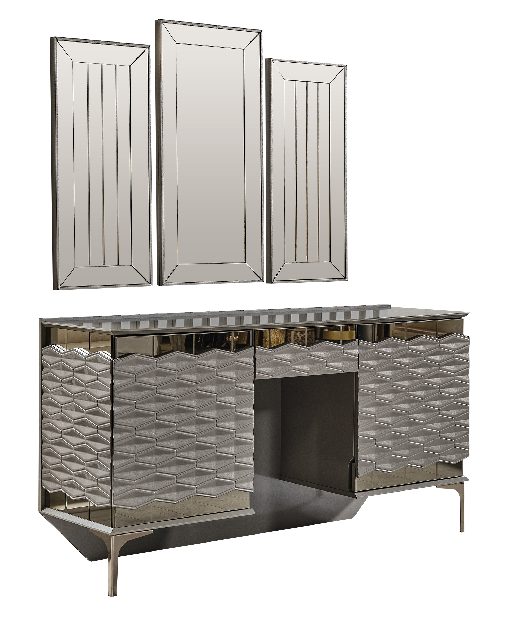 Gokce Bedroom (Queen Frame With Headboard & Dresser With Mirror & Ottoman & 2 Nightstand) - Image 8