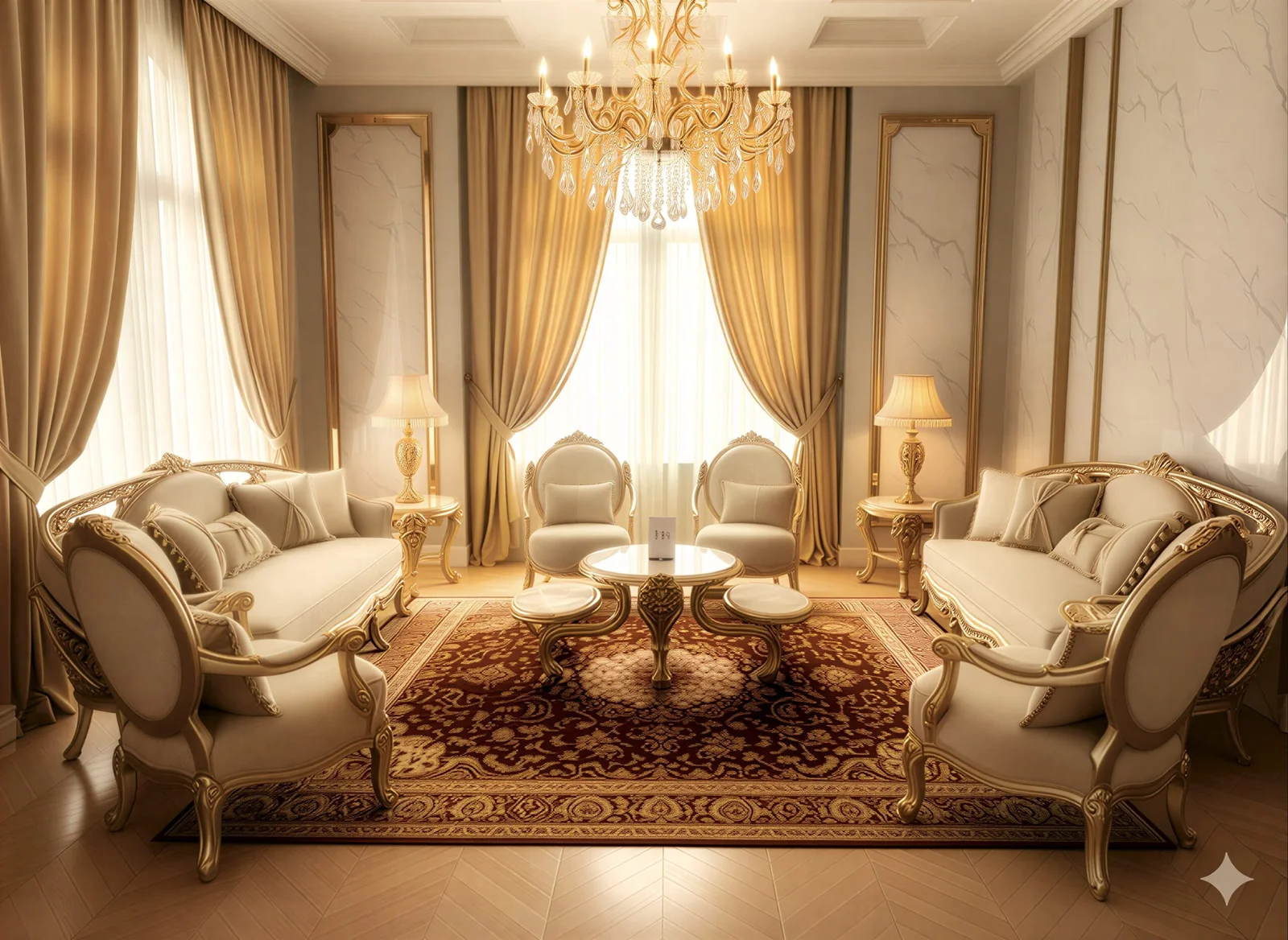 Royal Victorian Heritage: Hand-Carved Gold-Leafed Living Room Set