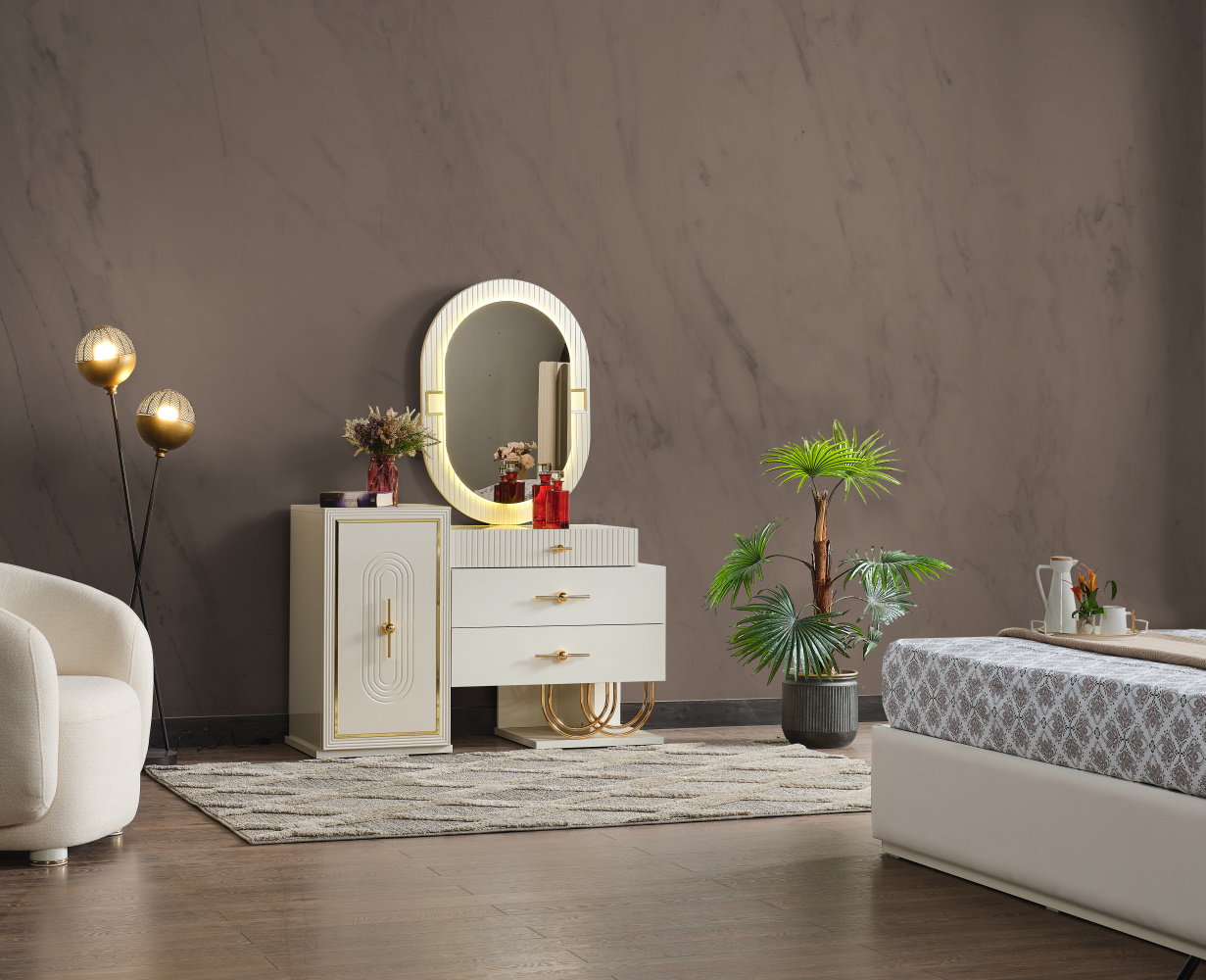 Marsel Bedroom (Queen Frame With Headboard & Dresser With Mirror & Ottoman & 2 Nightstand) - Image 6