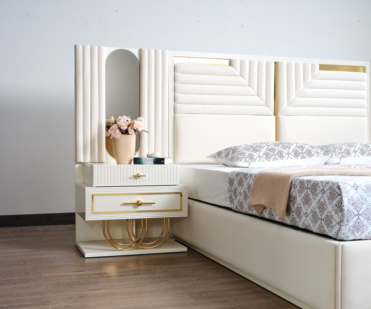 Marsel Bedroom (Queen Frame With Headboard & Dresser With Mirror & Ottoman & 2 Nightstand) - Image 2