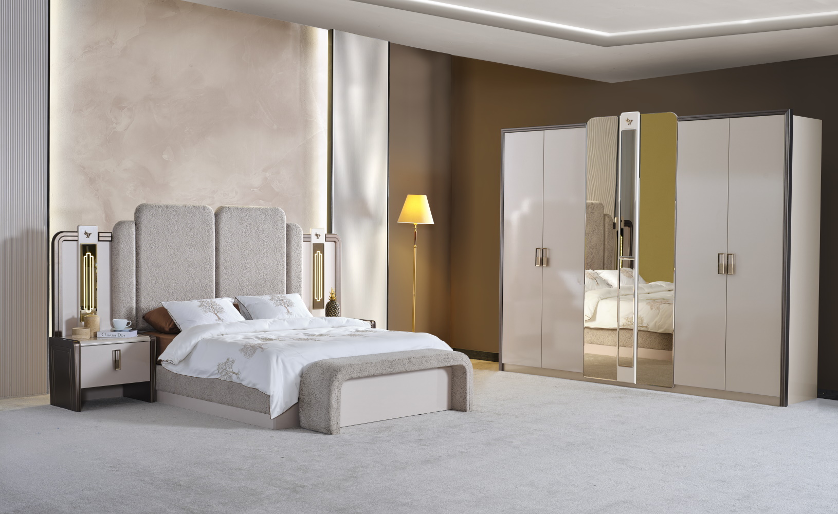 Nirvana Bedroom (Queen Bed & Dresser With Mirror & Ottoman & 2 Nightstand With Back ) - Image 11