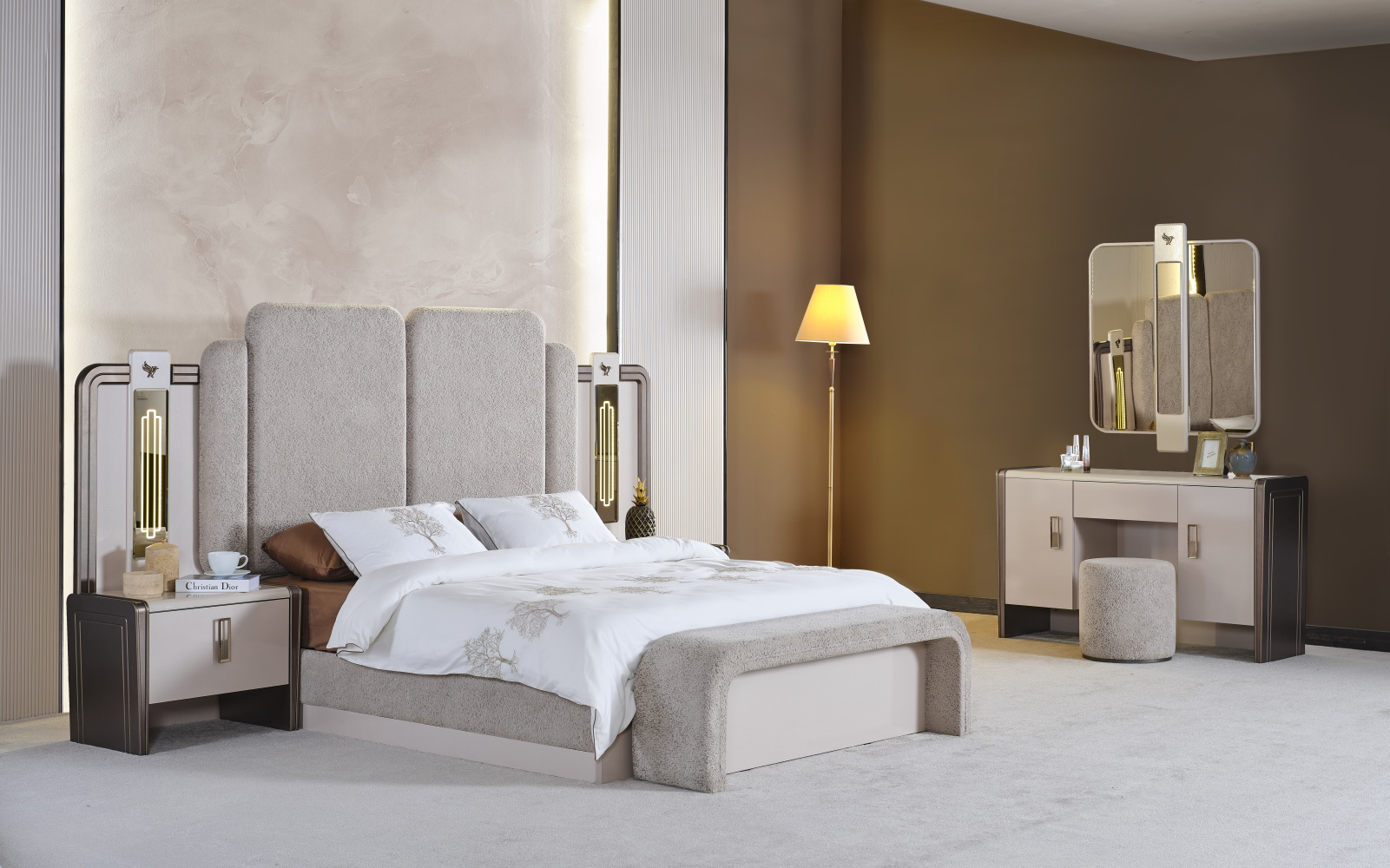 Nirvana Bedroom (Queen Bed & Dresser With Mirror & Ottoman & 2 Nightstand With Back ) - Image 20