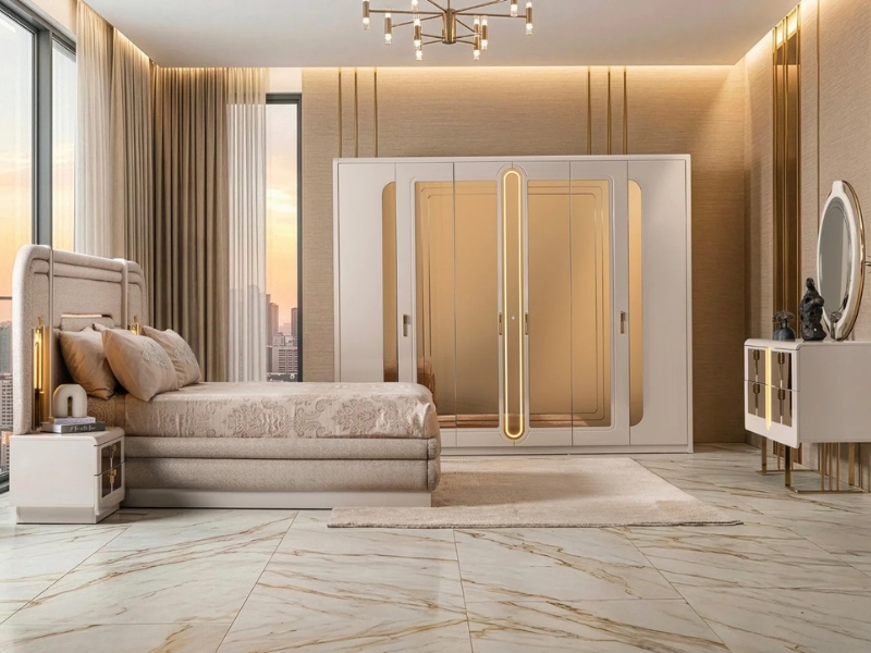 Monza Bedroom (Queen Frame With Headboard & Dresser With Mirror & 2 Nightstand)