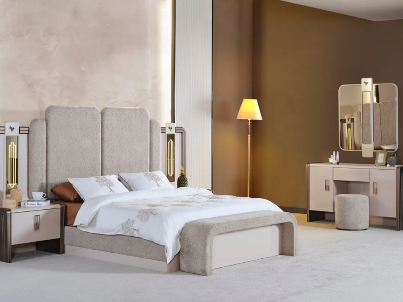 Nirvana Bedroom (Queen Bed & Dresser With Mirror & Ottoman & 2 Nightstand With Back )