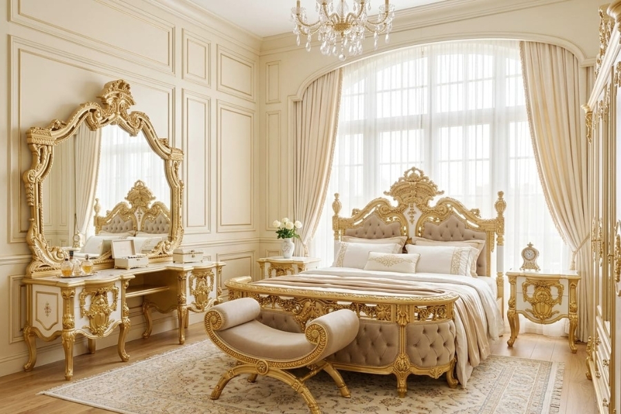Palatial Baroque Master Suite (Ivory & Antique Gold Collection)