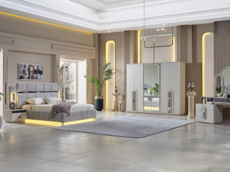 Parma Bedroom (Queen Frame With Headboard & Dresser With Mirror & 2 Nightstand)