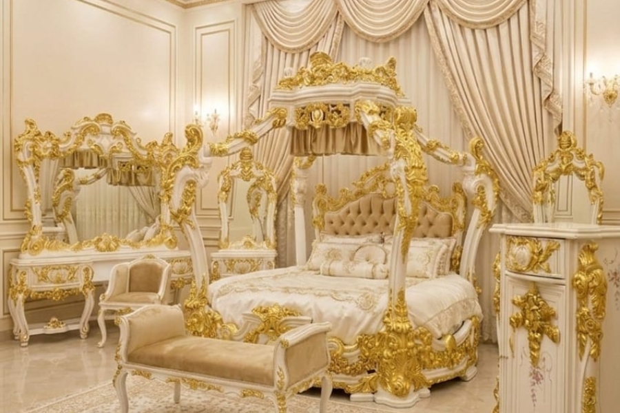 Sovereign Gold & Pearl Canopy Bedroom Suite (Elite Victorian Edition)