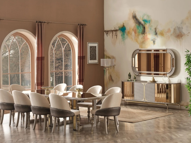 Madrid Diningroom (Dining Table & 6 Dining Chair & Consol With Mirror) Fast Delivery