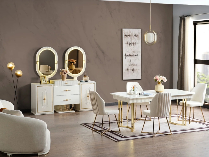 Marsel Diningroom (Consol With Mirror & Dining Table & 6 Dining Chair)