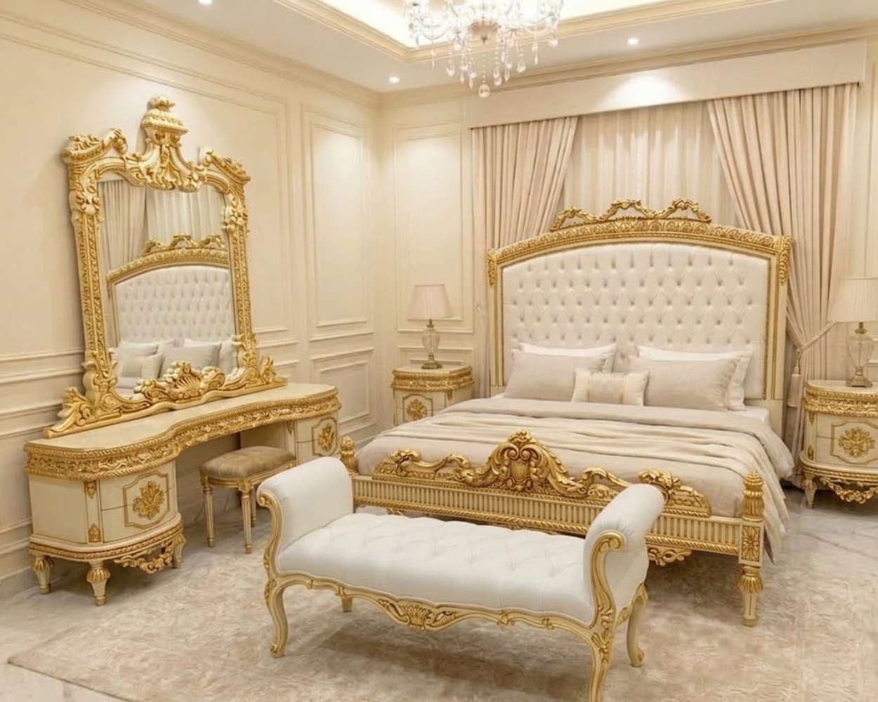 Ivory & Gold Majestic Victorian Bedroom Collection