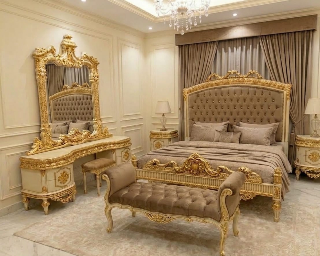 Champagne Taupe & Gold Heritage Luxury Bedroom Suite