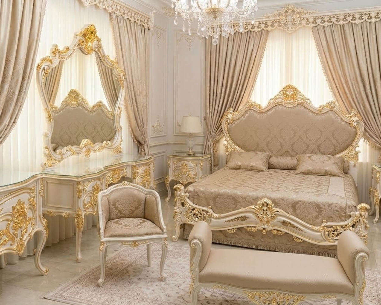 Imperial Versailles Cream & Gold-Leaf Master Suite