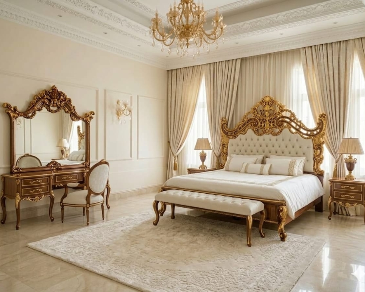 Majestic Sovereign Walnut & Gold Hand-Carved Master Suite