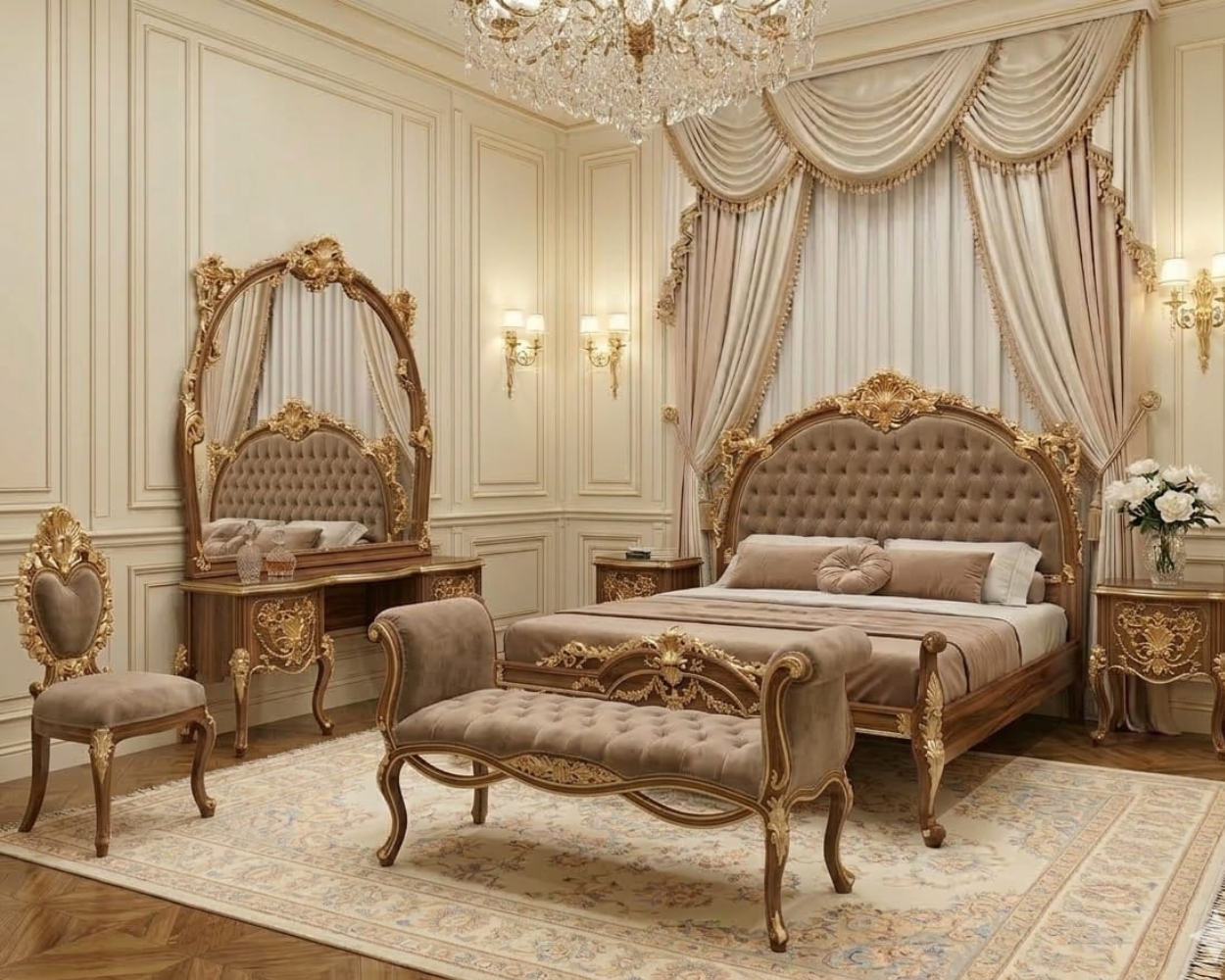 Royal Heritage Walnut & Mocha Velvet Master Suite