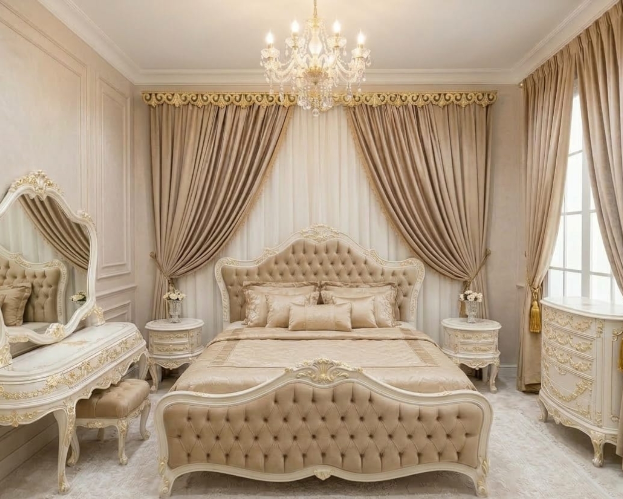 Royal Silken Slate & Ivory Imperial Bedroom Ensemble
