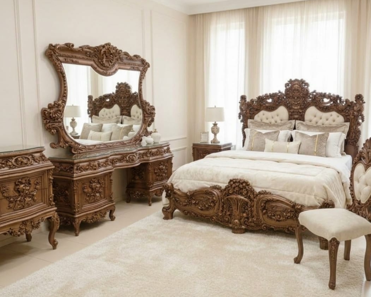 Heritage Mahogany & Gold Acanthus Baroque Master Suite | Artisanal Wood Edition