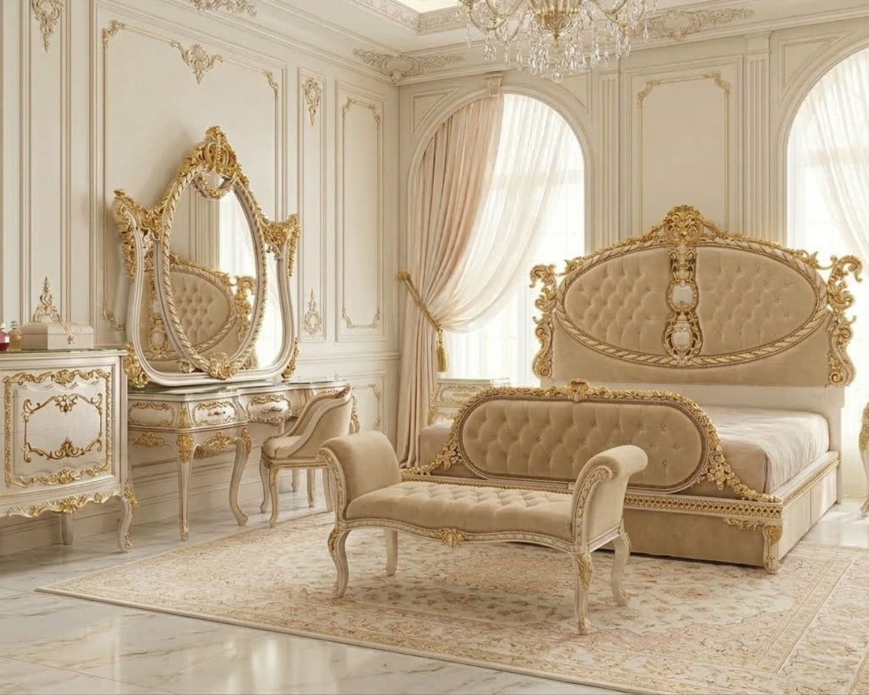 Sovereign Alabaster & Gilded Oval Bedroom Ensemble | Neoclassical Grace Edition