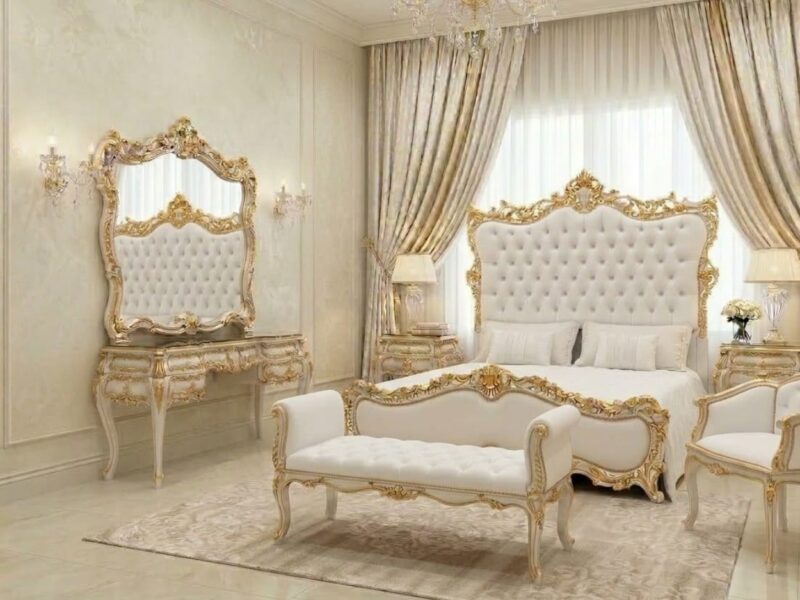 The Pearl Essence White & Gold Royal Bedroom Suite