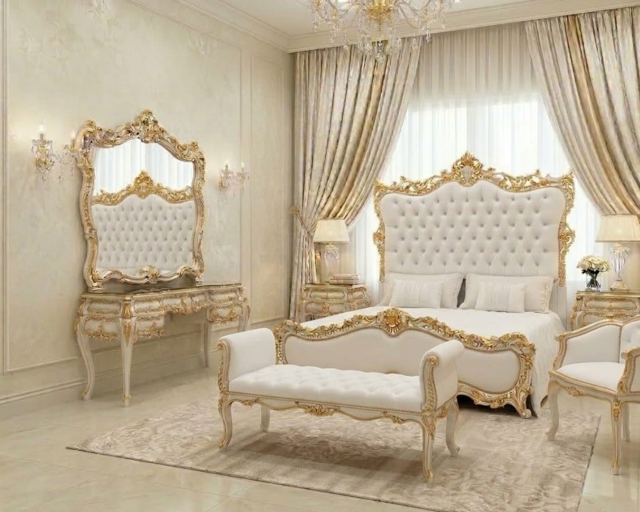 The Pearl Essence White & Gold Royal Bedroom Suite