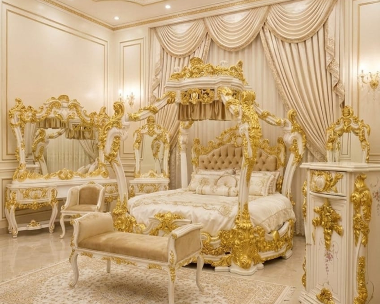 Sovereign Gold & Pearl Canopy Bedroom Suite (Elite Victorian Edition)