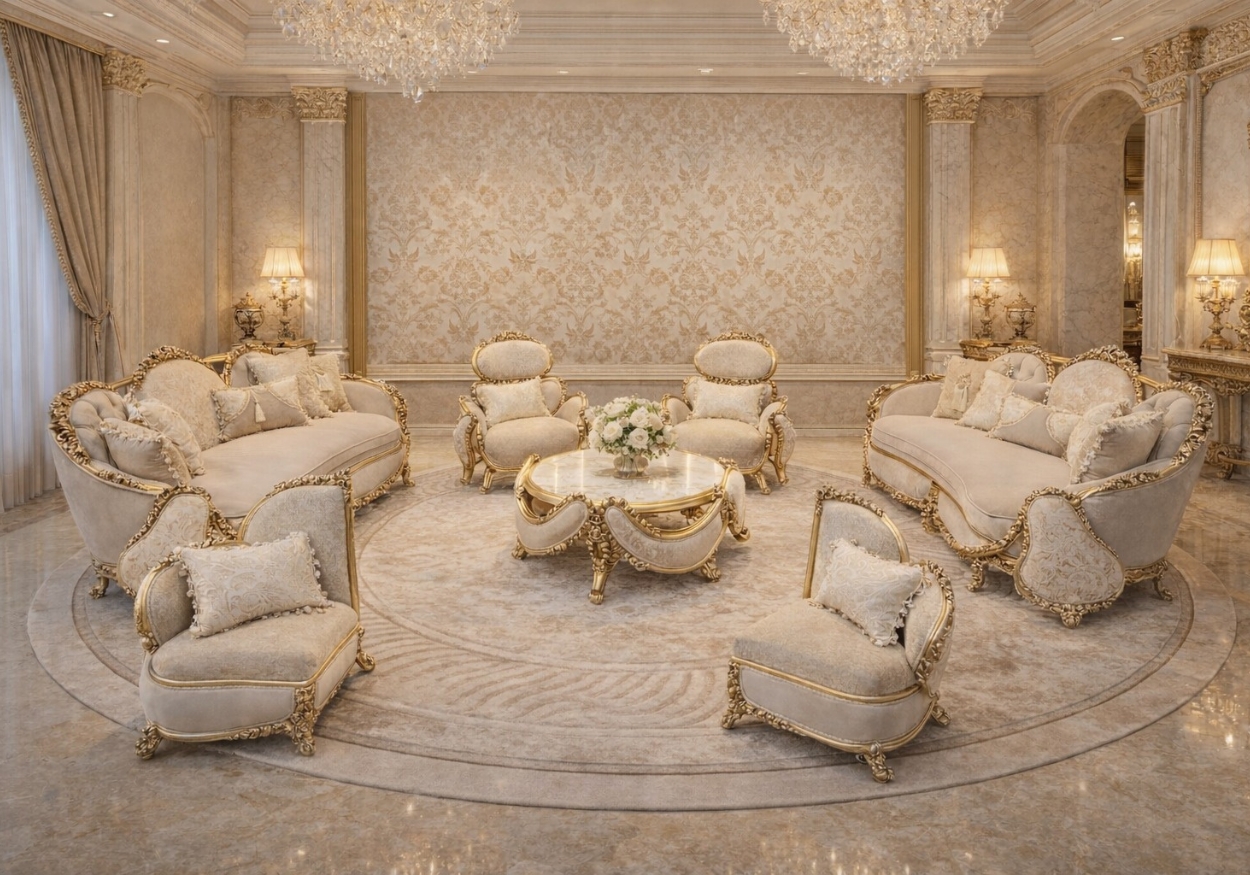 Ancestral Traditional Living Room Series | Ornate Gold-Trimmed Heritage Seating