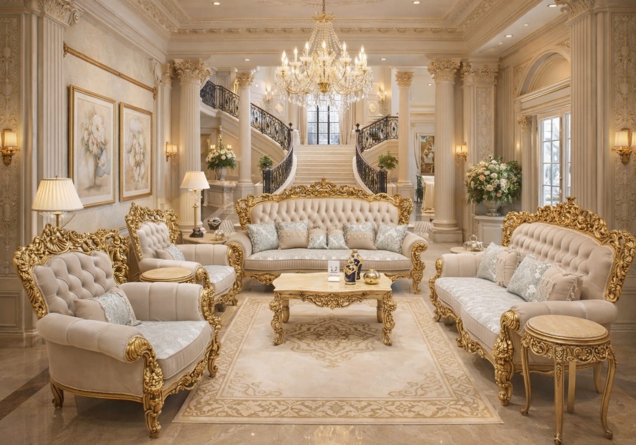 Majestic Baroque Gold-Trimmed Living Room Collection