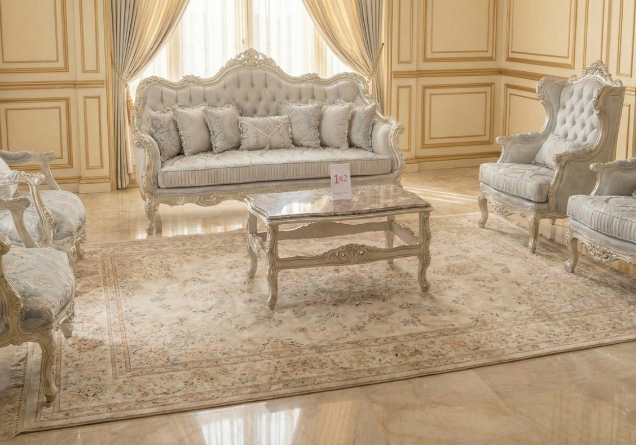 Grand Traditional Living Room Set | Luxury Silver-Leaf & Tufted Velvet