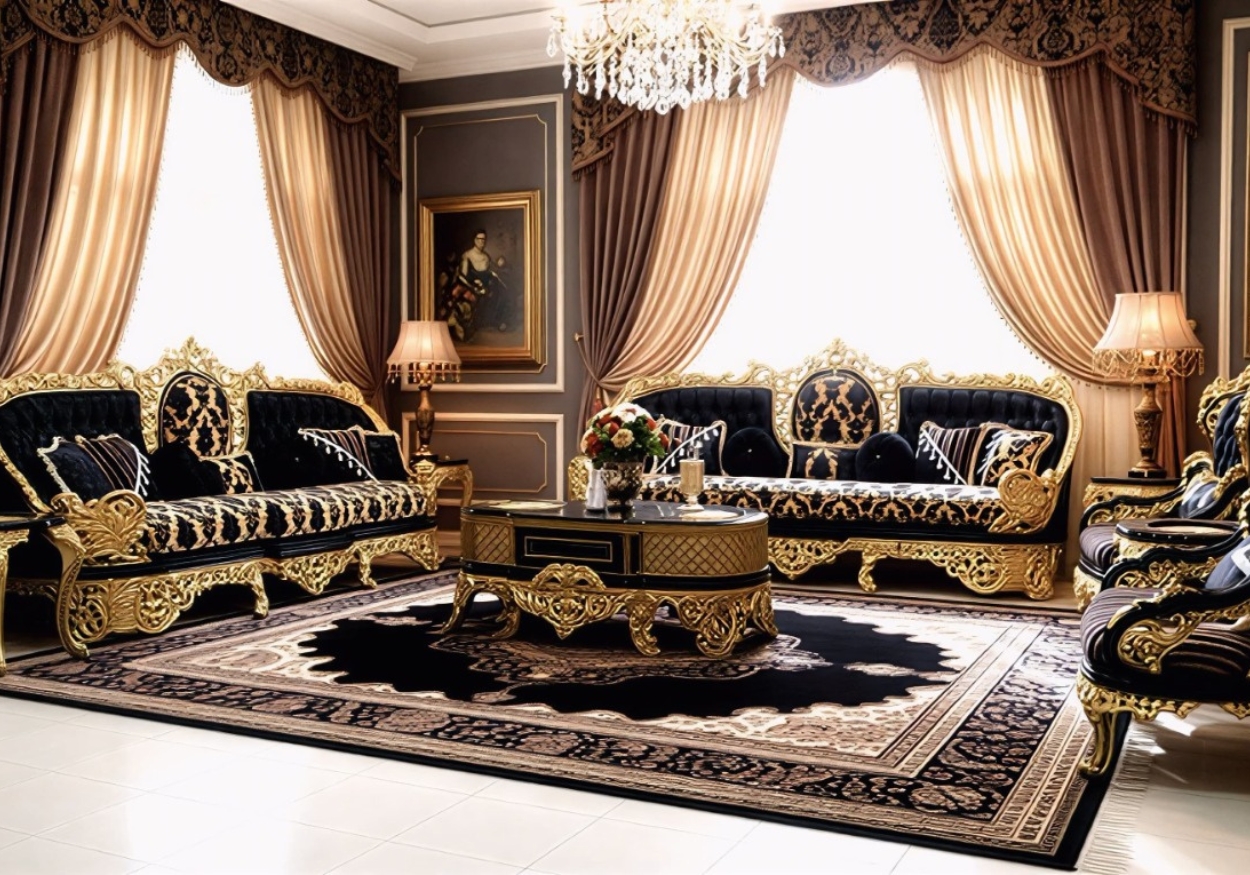 Royal Black & Gold Victorian Sofa Suite – (Aritocratic Look)