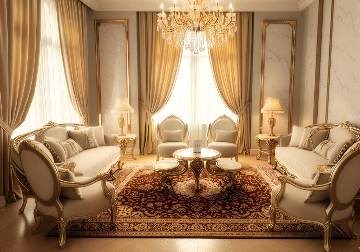 Royal Victorian Heritage: Hand-Carved Gold-Leafed Living Room Set