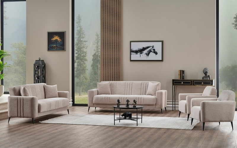 Adela 3-pieces (Sofa & Loveseat & Chair) Livingroom Set Cream