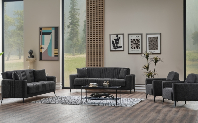 Adela 3-pieces (Sofa & Loveseat & Chair) Livingroom Set Anthracite