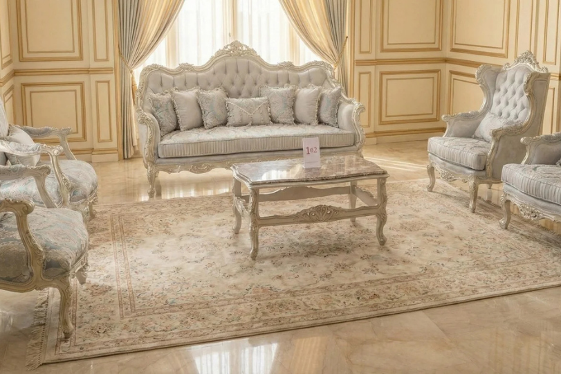Grand Traditional Living Room Set | Luxury Silver-Leaf & Tufted Velvet