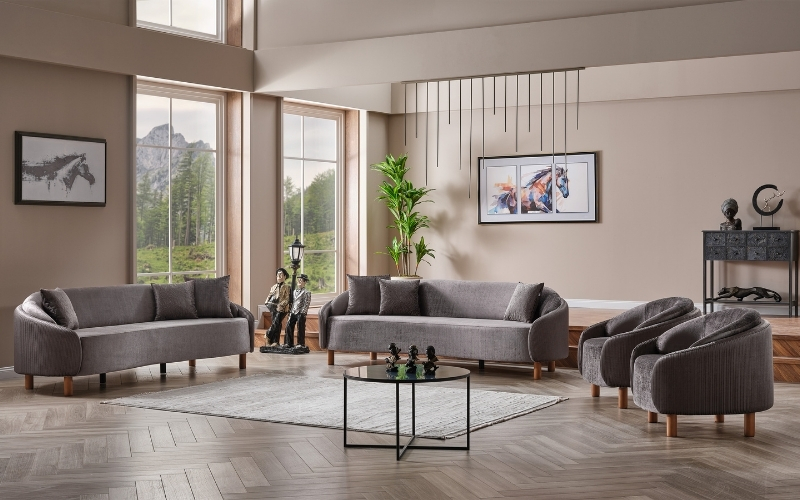 Alessa 4-pieces (2 Sofa & 2 Chair) Livingroom Set Grey