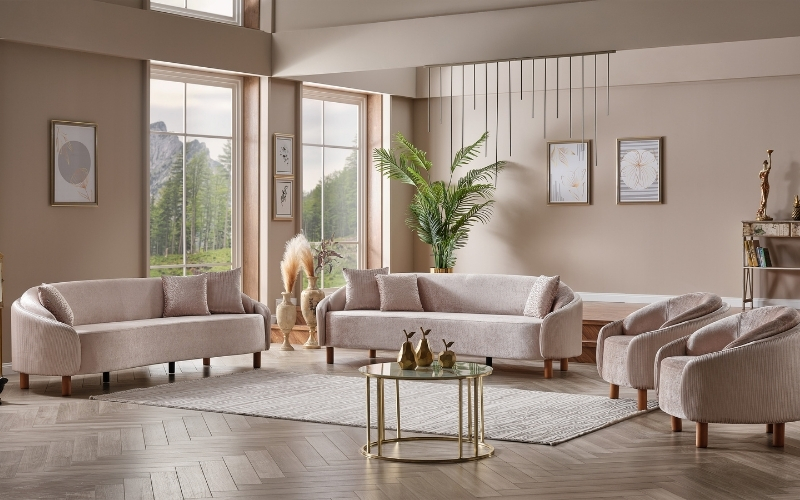 Alessa 4-pieces (2 Sofa & 2 Chair) Livingroom Set Cream