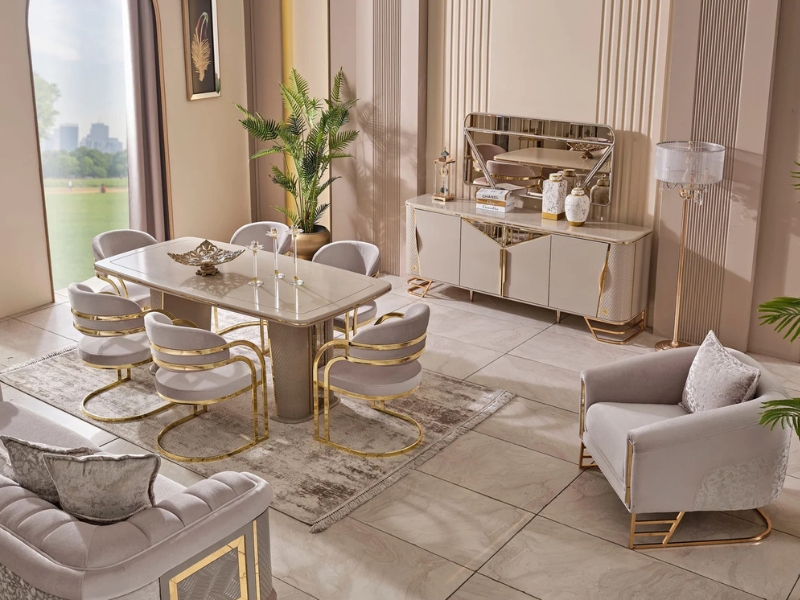 Romans Diningroom (Consol With Mirror & Dining Table & 6 Dining Chair)