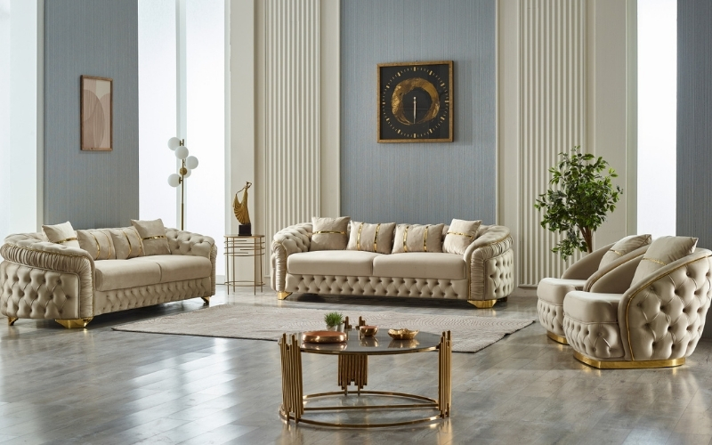 Arizona 3-pieces (Sofa & Loveseat & Chair) Livingroom Set Beige