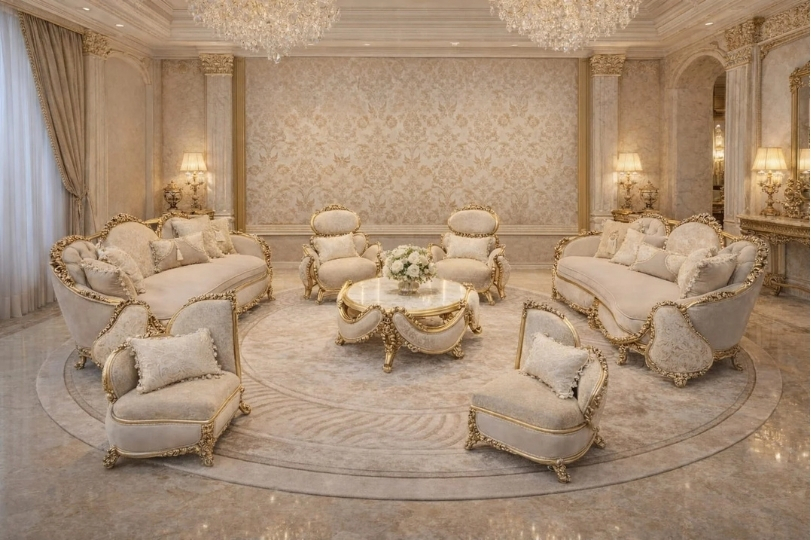 Ancestral Traditional Living Room Series | Ornate Gold-Trimmed Heritage Seating
