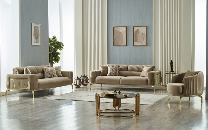 Armoni 3-pieces (Sofa & Loveseat & Chair) Livingroom Set Beige Fast Delivery