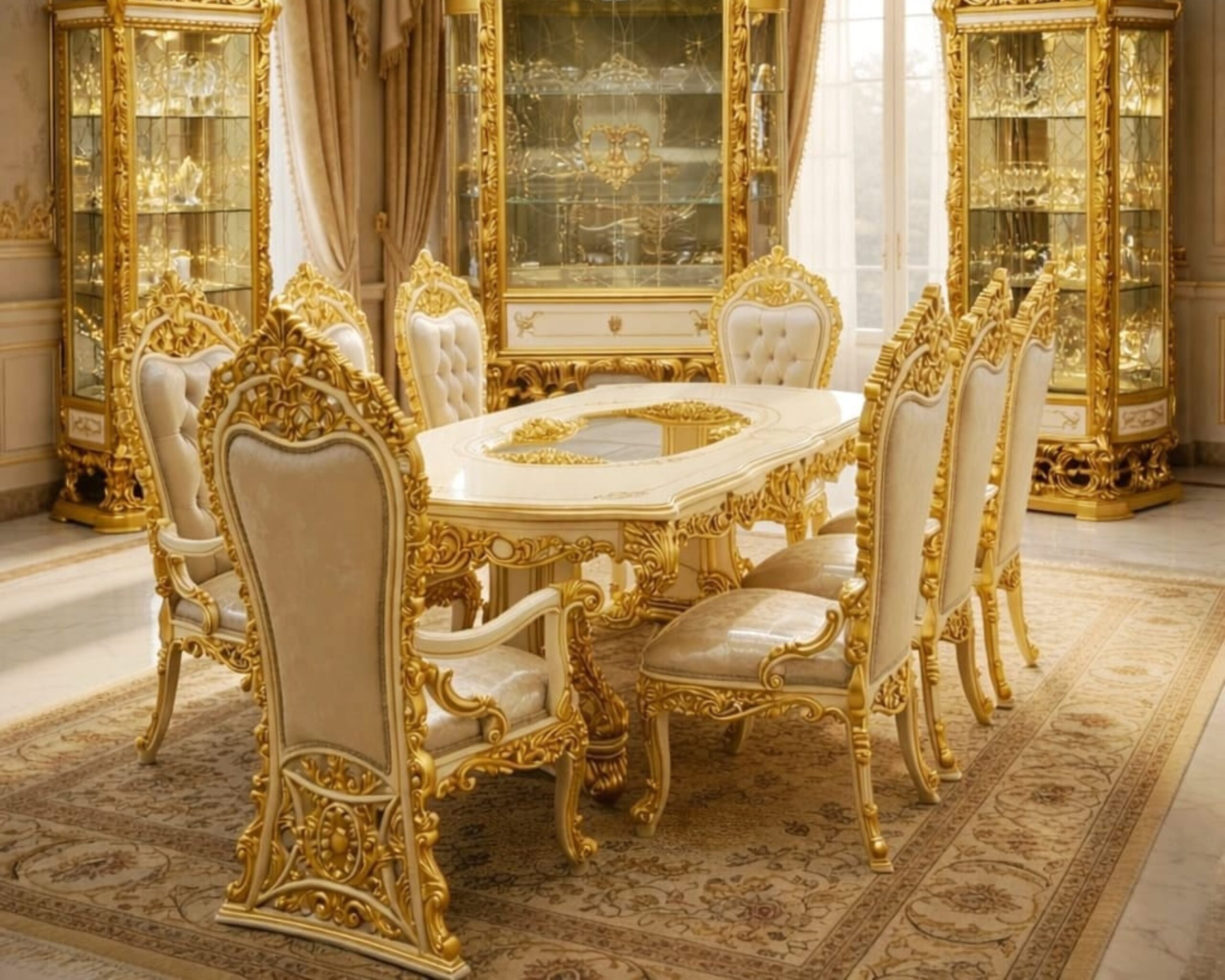 Baroque Palace 8-Piece Gold-Gilded Dining Collection