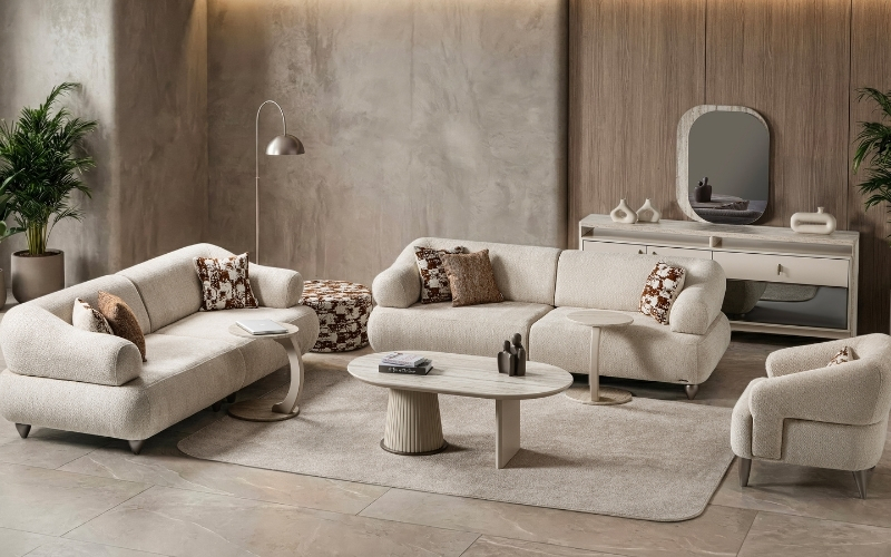 Bern 3-pieces (Sofa & Loveseat & Chair) Livingroom Set Cream