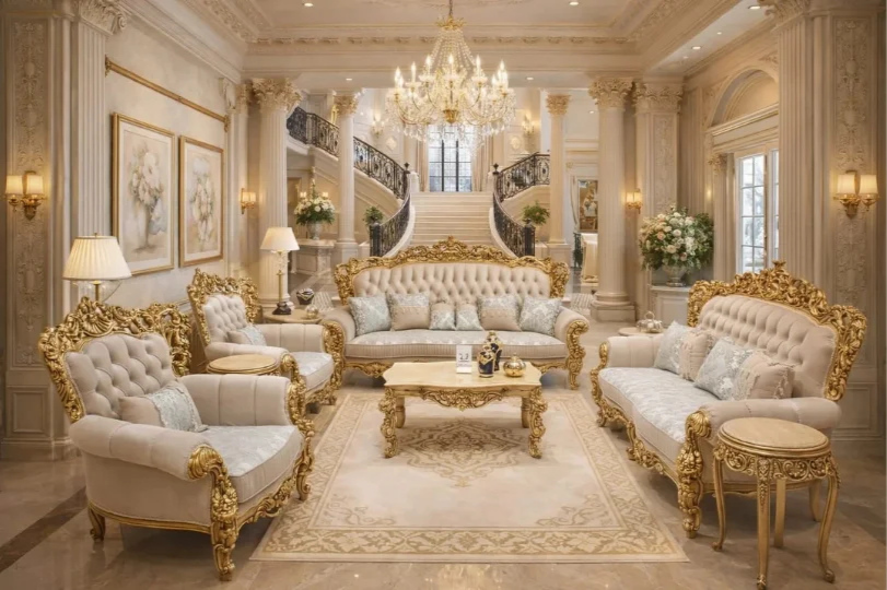 Majestic Baroque Gold-Trimmed Living Room Collection