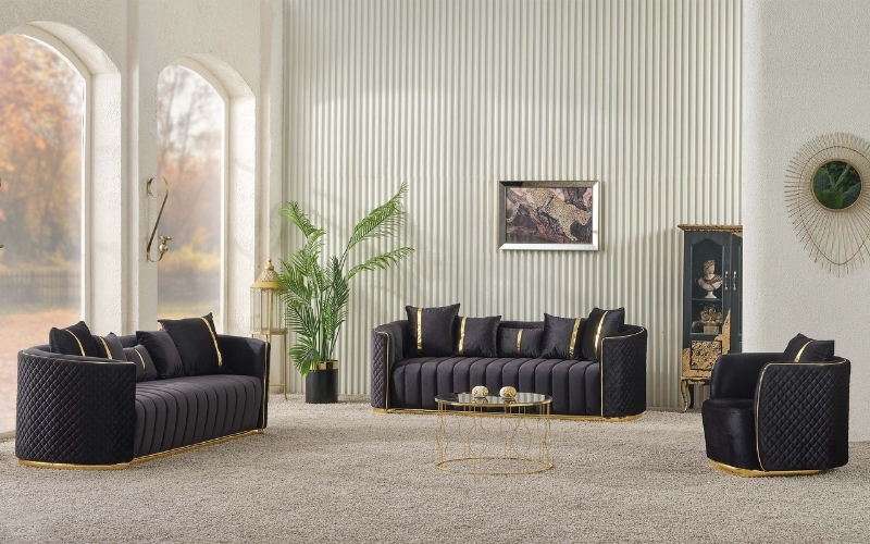 Ceko 3-pieces (Sofa & Loveseat & Chair) Livingroom Set Black