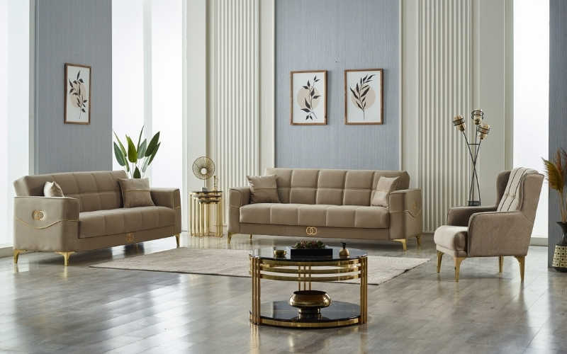 Clara 3-pieces (Sofa & Loveseat & Chair) Livingroom Set Beige